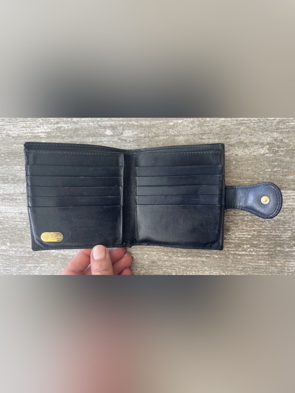 Gucci Navy and Beige Canvas Wallet with Gold GG Snap - Picture 2 of 10